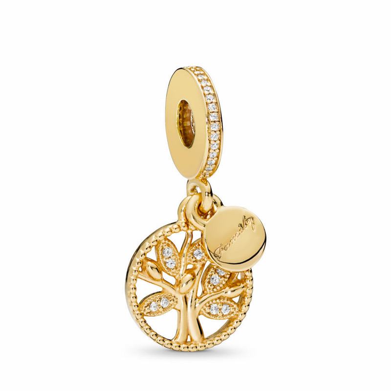 Pandora Shine™ Family Heritage Dangle Charm Ireland - 18ct Gold Plated/Cubic Zirconia - 180279QCU